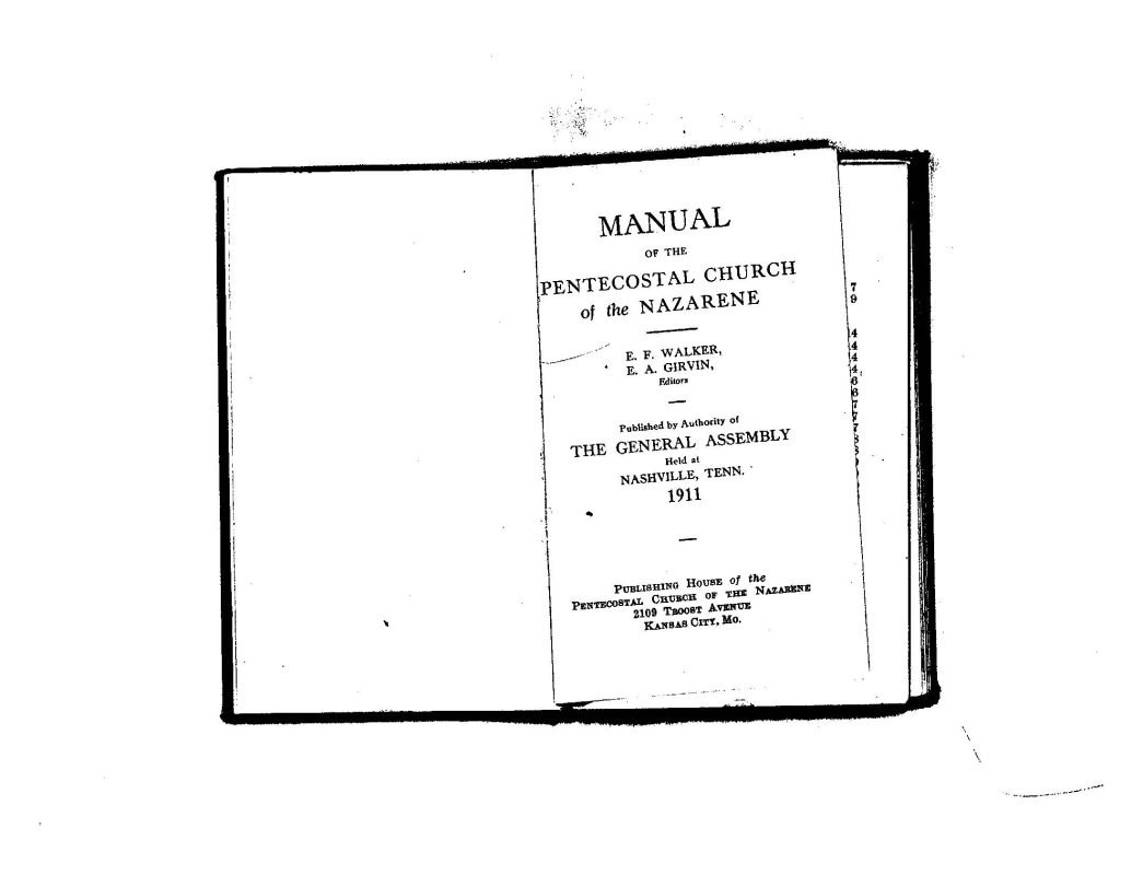 Title Page of Pentecostal Church of the Nazarene Manual 1911