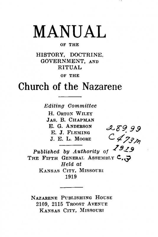 Manual of the Church of the Nazarene, 1919