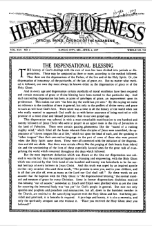 Front page of Herald of Holiness - April 6, 1927