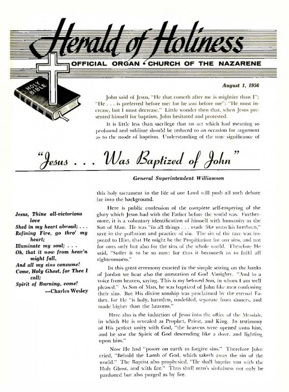 Title Page of Herald of Holiness - August 1, 1956