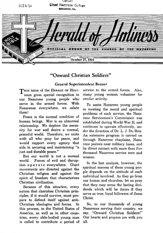 Title Page of Herald of Holiness - October 27, 1954