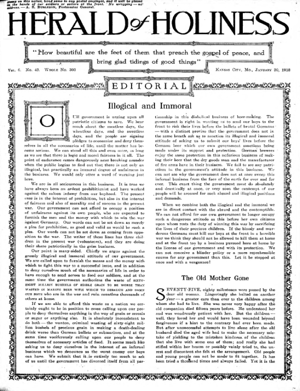 Title Page of Herald of Holiness - January 30, 1918