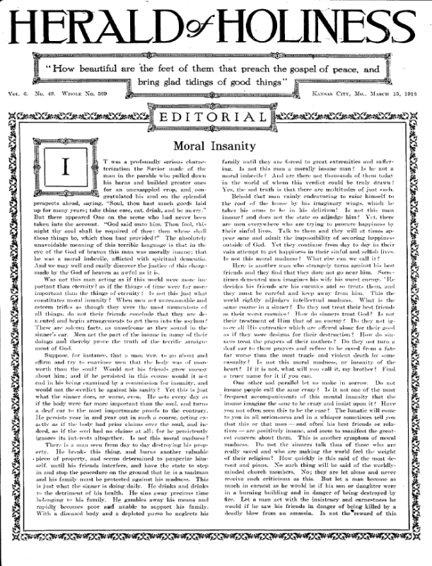 Title Page of Herald of Holiness - March 13, 1918