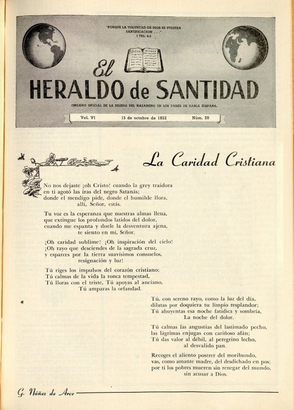 Portada: La caridad cristiana, G. Núñez de Arce
