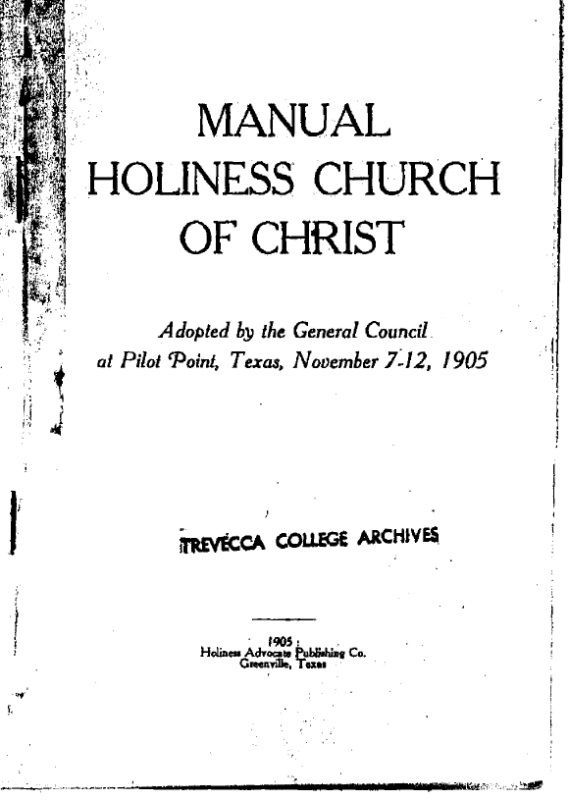 Title Page of the Manual Holiness Church of Christ 1905