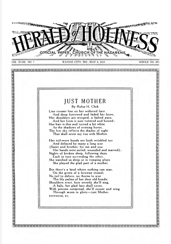 Front page of Herald of Holiness - May 8, 1929