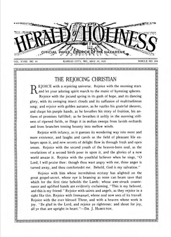 Front page of Herald of Holiness - May 29, 1929