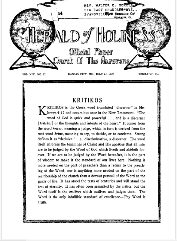 Front page of Herald of Holiness - July 23, 1930