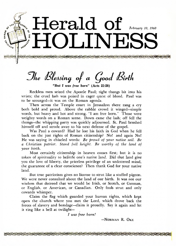 Herald of Holiness - February 10, 1960