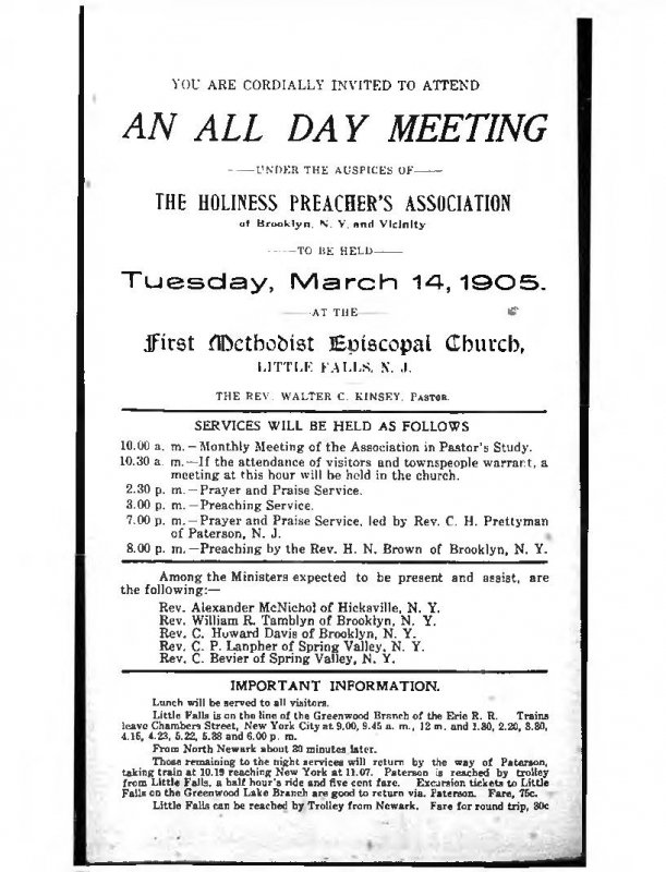 Flyer of Meeting of Holiness Preacher's Association of Brooklyn, NY and Vicinity